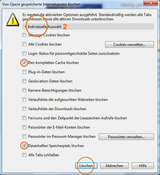 Browser-Cache leeren im Opera 2/2