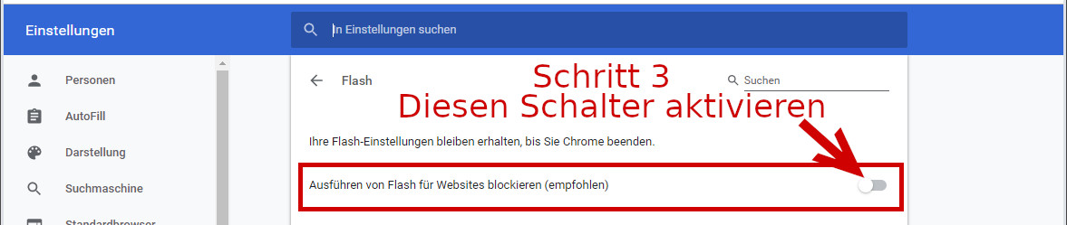 Die Einstellungen im Google Chrome